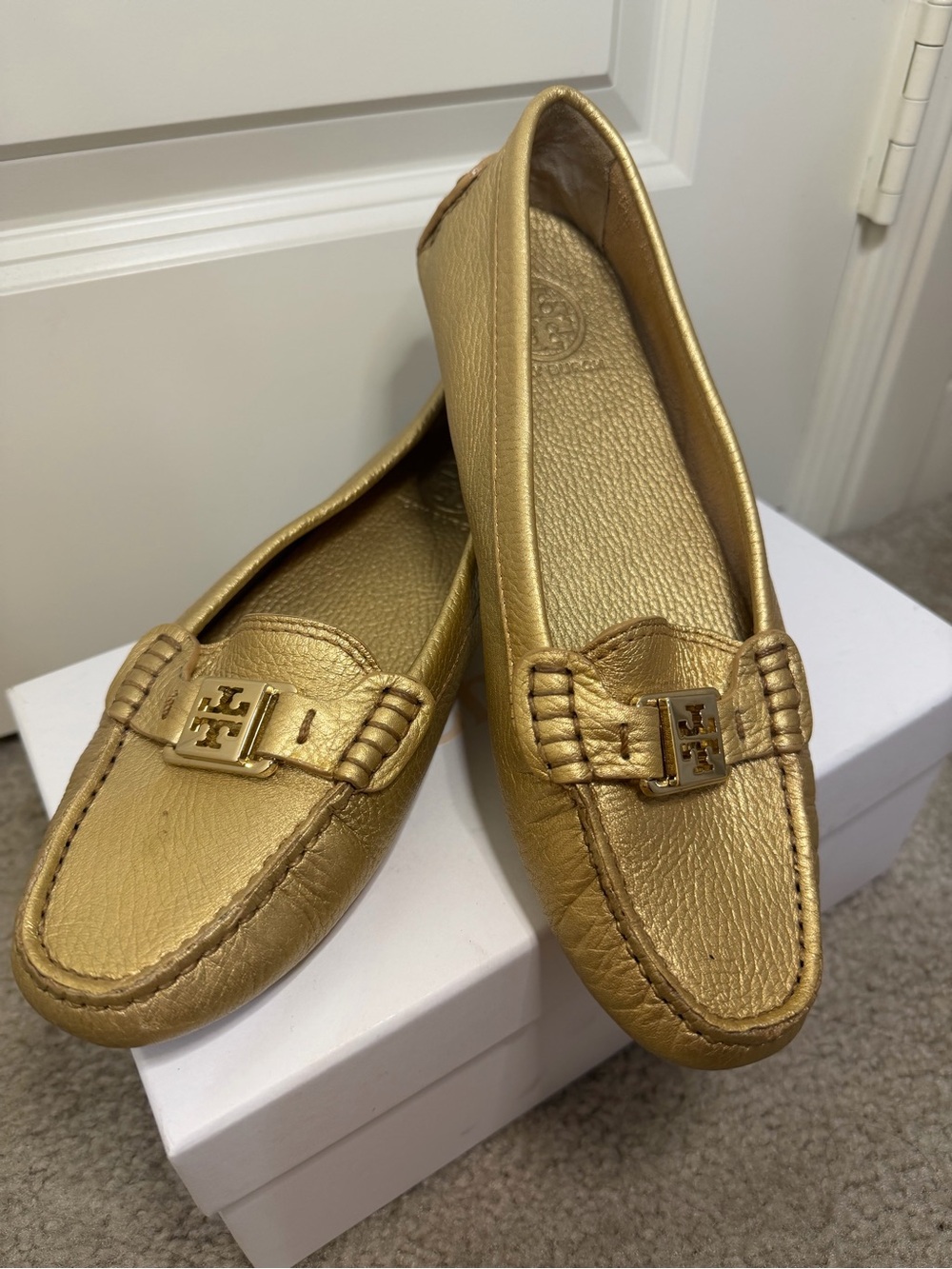 Tory Burch Metallic Gold Leather Loafers